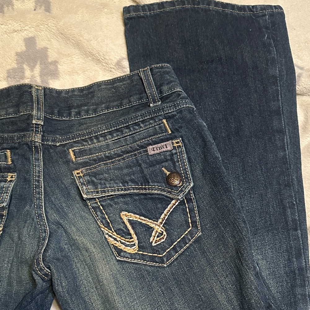 A205. Cruel low rise vintage look embroidered Boot Cut Jeans - Dark Blue